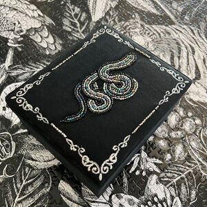 Black Velvety Beaded Snake Embellished Box NWT